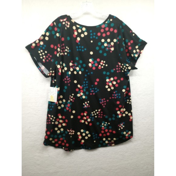 NWT LuLaRoe Tunic Top Plus Size 3XL Black with Colorful Dots Stretch Lightweight - Picture 15 of 16